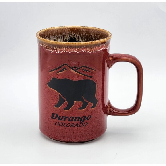 Durango Colorado Mug Bear Mountains Drip Glaze Coffee Cup Rustic Red Brown 14 oz - Picture 1 of 7